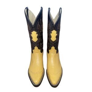 El General Western Cowboy Leather Boots Two Toned Embroidered Shaft 7 Rodeo NEW